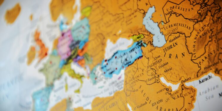 Orta Doğu bölgesini ve ülkeleri gösteren detaylı harita yakın planı